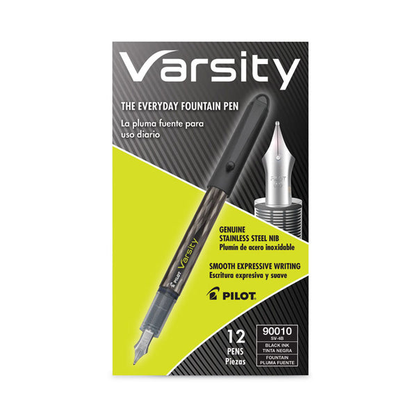 Pilot® Varsity Fountain Pen, Medium 1 mm, Black Ink, Clear/Black Barrel (PIL90010)