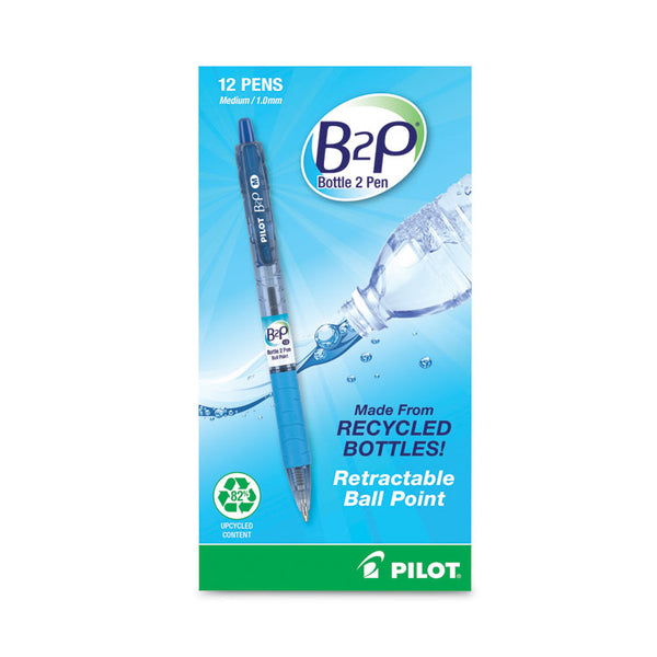 Pilot® B2P Bottle-2-Pen Recycled Ballpoint Pen, Retractable, Medium 1 mm, Blue Ink, Translucent Blue Barrel, Dozen (PIL32801)