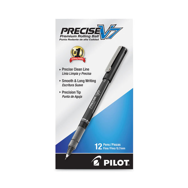 Pilot® Precise V7 Roller Ball Pen, Stick, Fine 0.7 mm, Black Ink, Black/Clear Barrel, Dozen (PIL35346)