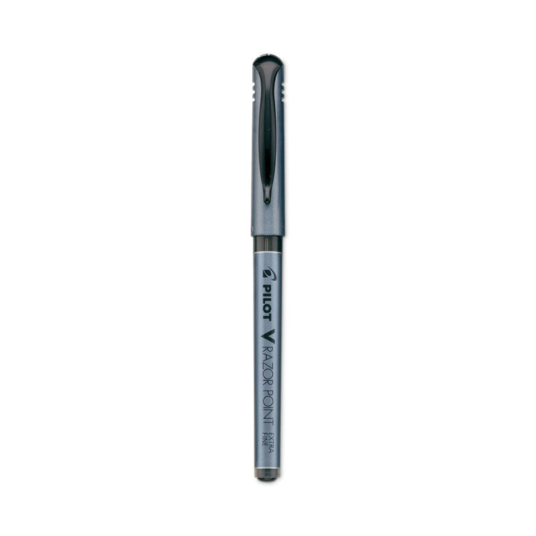 Pilot® V Razor Point Liquid Ink Porous Point Pen, Stick, Extra-Fine 0.5 mm, Black Ink, Gray/Smoke Barrel, Dozen (PIL11020)