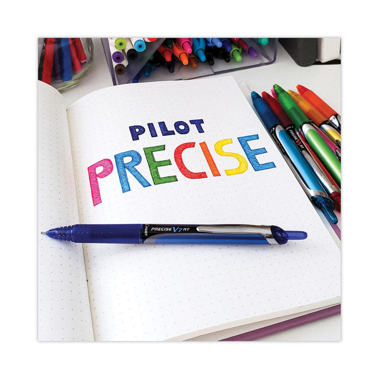 Pilot® Precise V7RT Roller Ball Pen, Retractable, Fine 0.7 mm, Blue Ink, Blue Barrel, Dozen (PIL26068)