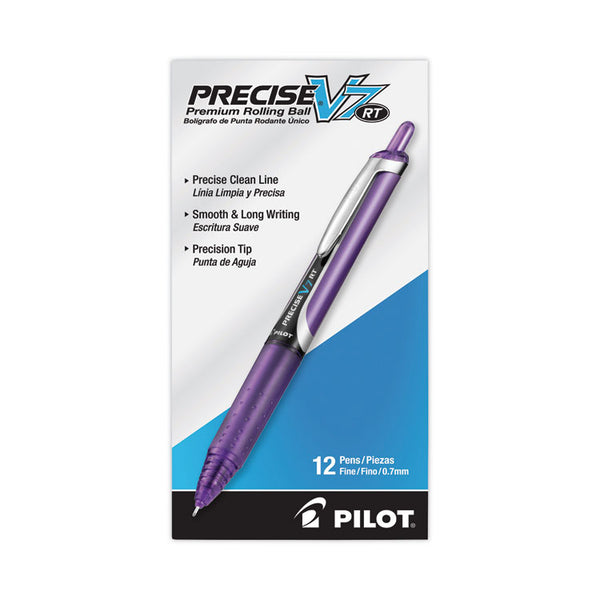 Pilot® Precise V7RT Roller Ball Pen, Retractable, Fine 0.7 mm, Purple Ink, Purple Barrel (PIL26071)