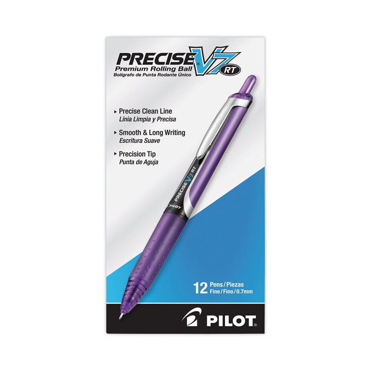 Pilot® Precise V7RT Roller Ball Pen, Retractable, Fine 0.7 mm, Purple Ink, Purple Barrel (PIL26071) 1 Dozen