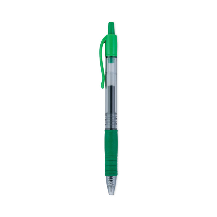 Pilot® G2 Premium Gel Pen, Retractable, Fine 0.7 mm, Green Ink, Smoke/Green Barrel, Dozen (PIL31025)