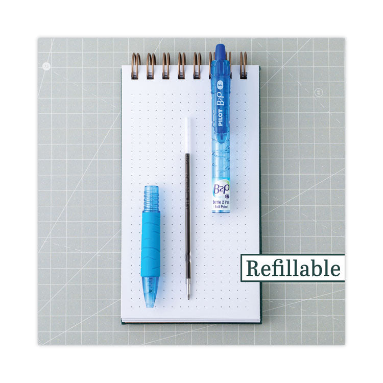 Pilot® B2P Bottle-2-Pen Recycled Ballpoint Pen, Retractable, Fine 0.7 mm, Blue Ink, Translucent Blue Barrel, Dozen (PIL32601)