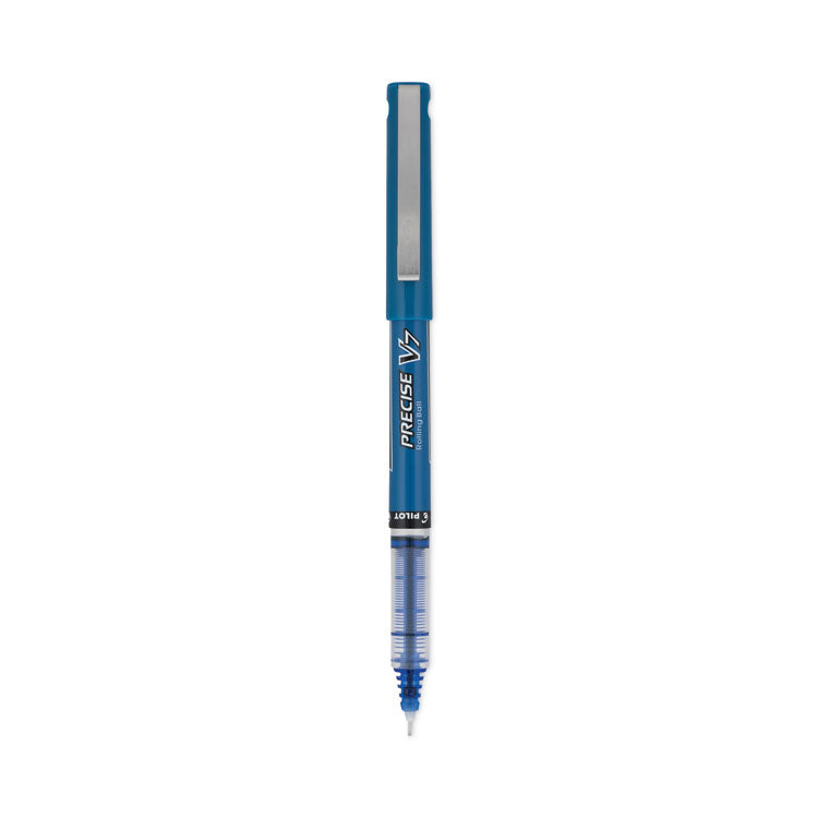 Pilot® Precise V7 Roller Ball Pen, Stick, Fine 0.7 mm, Blue Ink, Blue/Clear Barrel, Dozen (PIL35349)