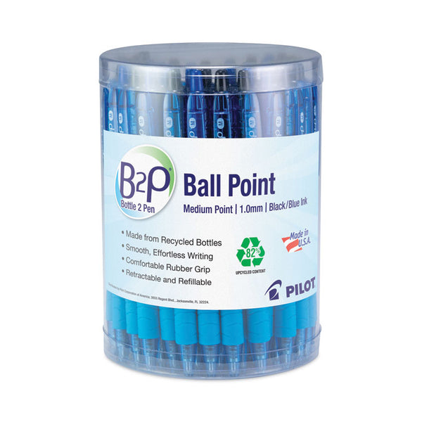 Pilot® B2P Bottle-2-Pen Recycled Ballpoint Pen, Retractable, Medium 1 mm, Assorted Ink Colors, Translucent Blue Barrel, 36/Pack (PIL57050)