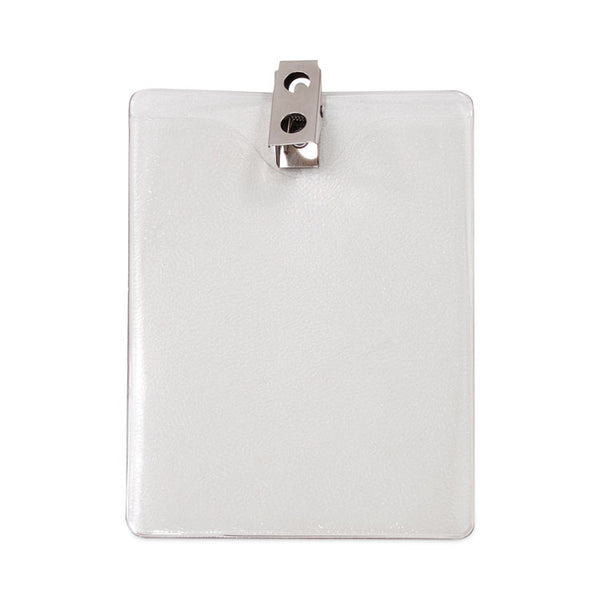Advantus ID Badge Holders with Clip, Vertical, Clear 3.8" x 4.25" Holder, 3.13" x 3.75" Insert, 50/Pack (AVT75457) Box of 50