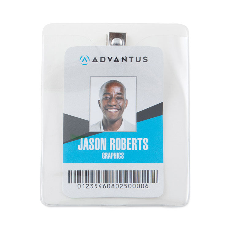 Advantus ID Badge Holders with Clip, Vertical, Clear 3.8" x 4.25" Holder, 3.13" x 3.75" Insert, 50/Pack (AVT75457) Box of 50