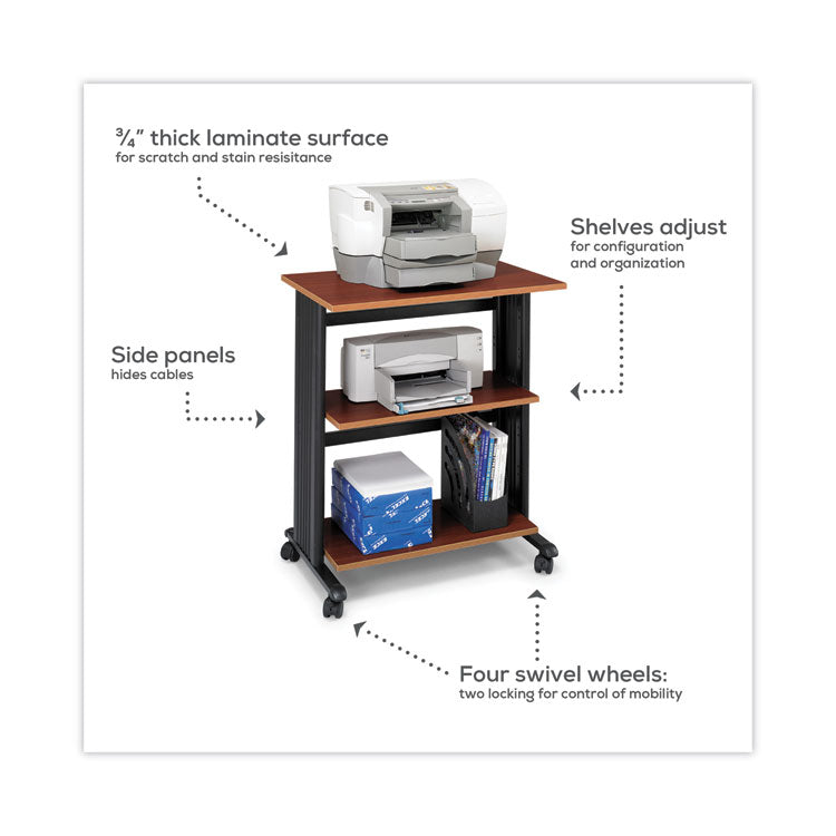 Safco® Muv Three Level Machine Cart/Printer Stand, Engineered Wood, 3 Shelves, 29.5" x 20" x 35", Cherry/Black (SAF1881CY) Each
