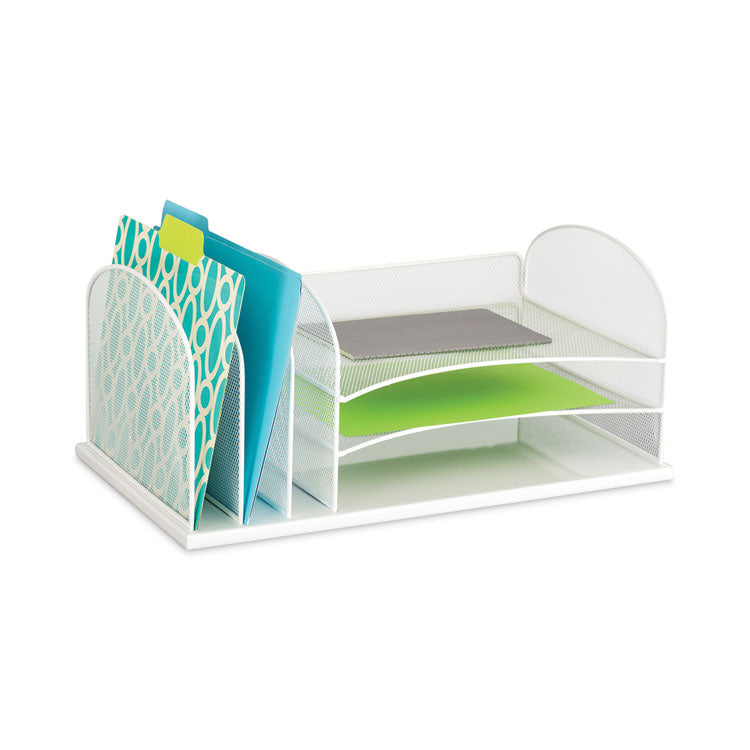 Safco® Onyx Desk Organizer with Three Horizontal and Three Upright Sections, Letter Size Files, 19.5 x 11.5 x 8.25, White (SAF3254WH)