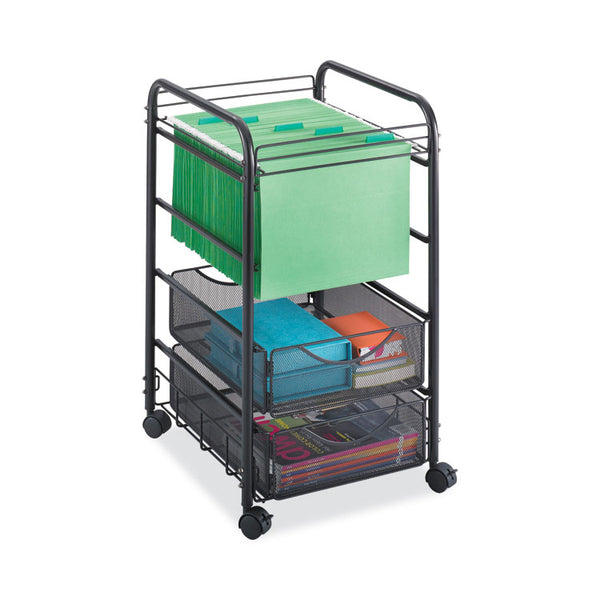 Safco® Onyx Mesh Open Mobile File with Drawers, Metal, 2 Drawers, 1 Bin, 15.75" x 17" x 27", Black (SAF5215BL) Each