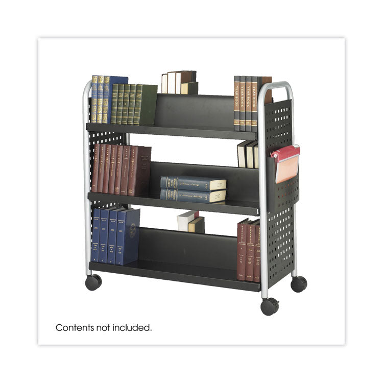 Safco® Scoot Double-Sided Book Cart, Metal, 6 Shelves, 1 Bin, 41.25" x 17.75" x 41.25", Black (SAF5335BL)