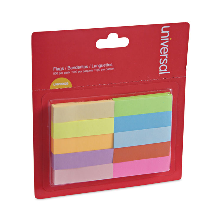 Universal® Self-Stick Page Tabs, 0.5" x 2", Assorted Colors, 500/Pack (UNV99026)