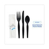 Boardwalk® Six-Piece Cutlery Kit, Condiment/Fork/Knife/Napkin/Spoon, Heavyweight, Black, 250/Carton (BWKFKTNSHWPSBLA) Case of 250