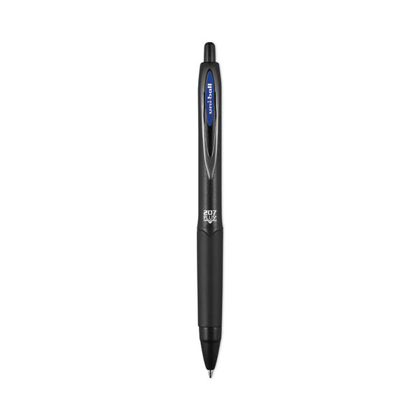 uniball® 207 Plus+ Gel Pen, Retractable, Medium 0.7 mm, Blue Ink, Black Barrel, Dozen (UBC70463)