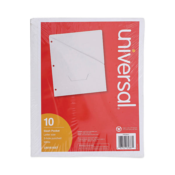 Universal® Slash-Cut Pockets for Three-Ring Binders, Jacket, Letter, 11 Pt., 9.75 x 11.75, White, 10/Pack (UNV61687)