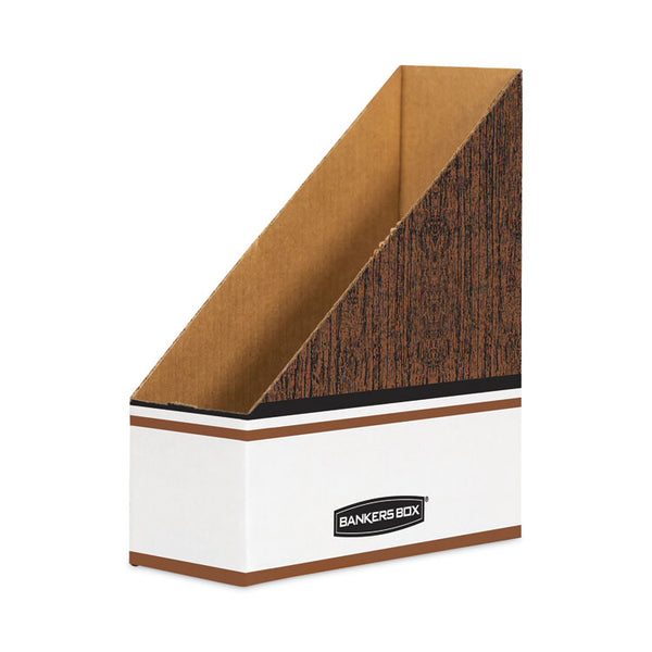Bankers Box® Corrugated Cardboard Magazine File, 4 x 11 x 12.25, Wood Grain, 12/Carton (FEL07224)