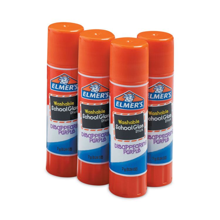 Elmer's® Washable School Glue Sticks, 0.24 oz, Applies Purple, Dries Clear, 4/Pack (EPIE543)