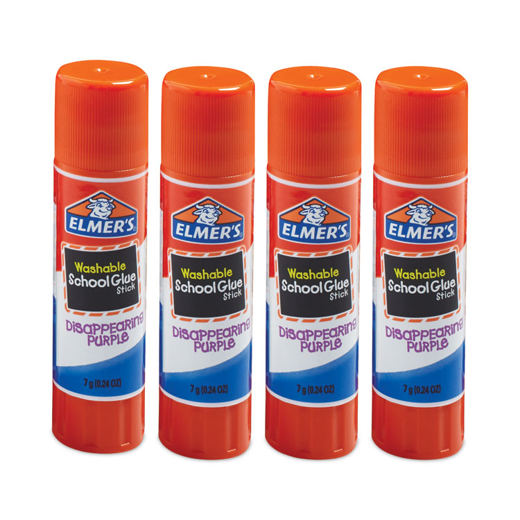 Elmer's® Washable School Glue Sticks, 0.24 oz, Applies Purple, Dries Clear, 4/Pack (EPIE543)