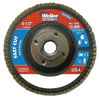Weiler 4-1/2&quot; Vortec Abrasive Flap Disc 36z 5/8&quot; -11a.h. (804-31349) Box of 10