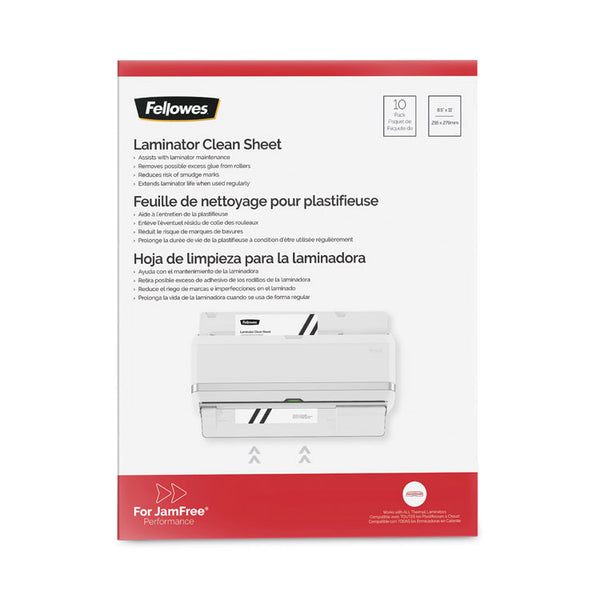 Fellowes® Laminator Cleaning Sheets, 3 to 10 mil, 8.5" x 11", White, 10/Pack (FEL5320603)