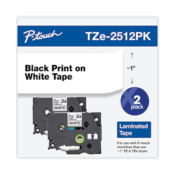 Brother P-Touch® TZe Standard Adhesive Laminated Labeling Tape, 0.94" x 26.2 ft, Black on White, 2/Pack (BRTTZE2512PK)