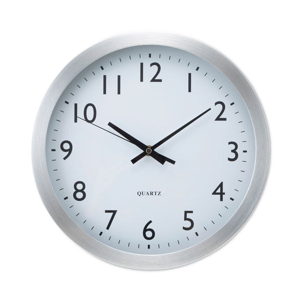 Universal® Brushed Aluminum Wall Clock, 12" Overall Diameter, Silver Case, 1 AA (sold separately) (UNV10425)