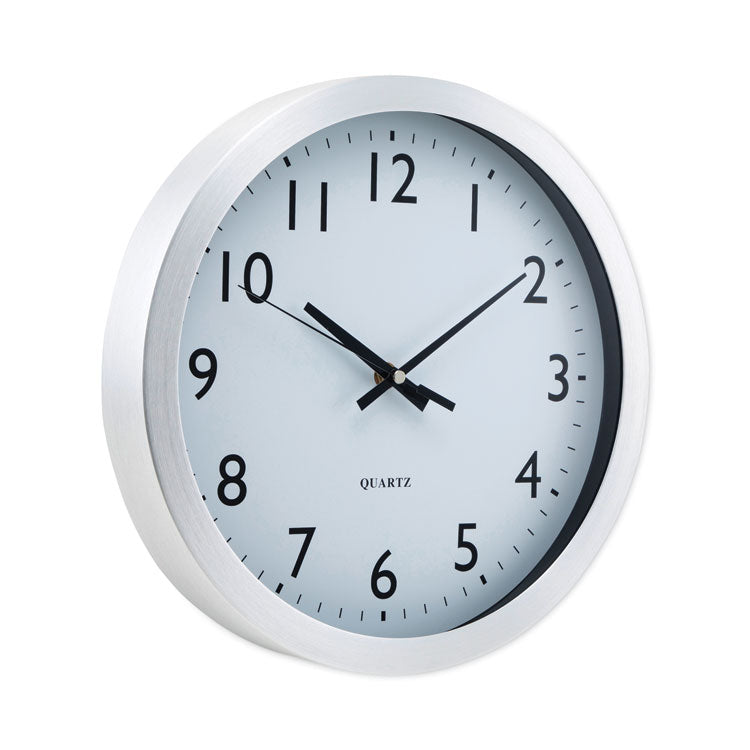 Universal® Brushed Aluminum Wall Clock, 12" Overall Diameter, Silver Case, 1 AA (sold separately) (UNV10425) Each