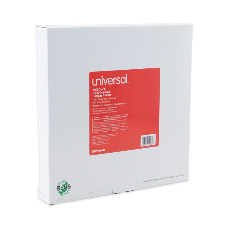 Universal® Whisper Quiet Clock, 12" Overall Diameter, White Case, 1 AA (sold separately) (UNV10461)