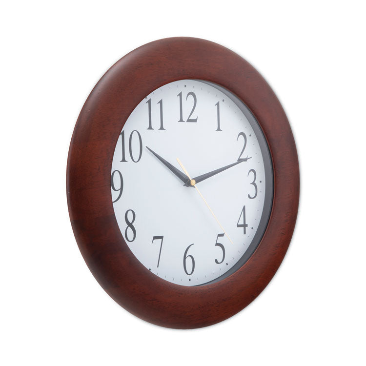 Universal® Round Wood Wall Clock, 12.75" Overall Diameter, Cherry Case, 1 AA (sold separately) (UNV10414) Each