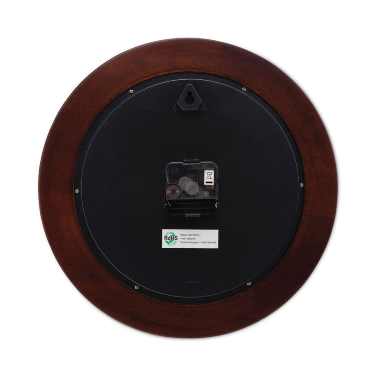 Universal® Round Wood Wall Clock, 12.75" Overall Diameter, Cherry Case, 1 AA (sold separately) (UNV10414) Each