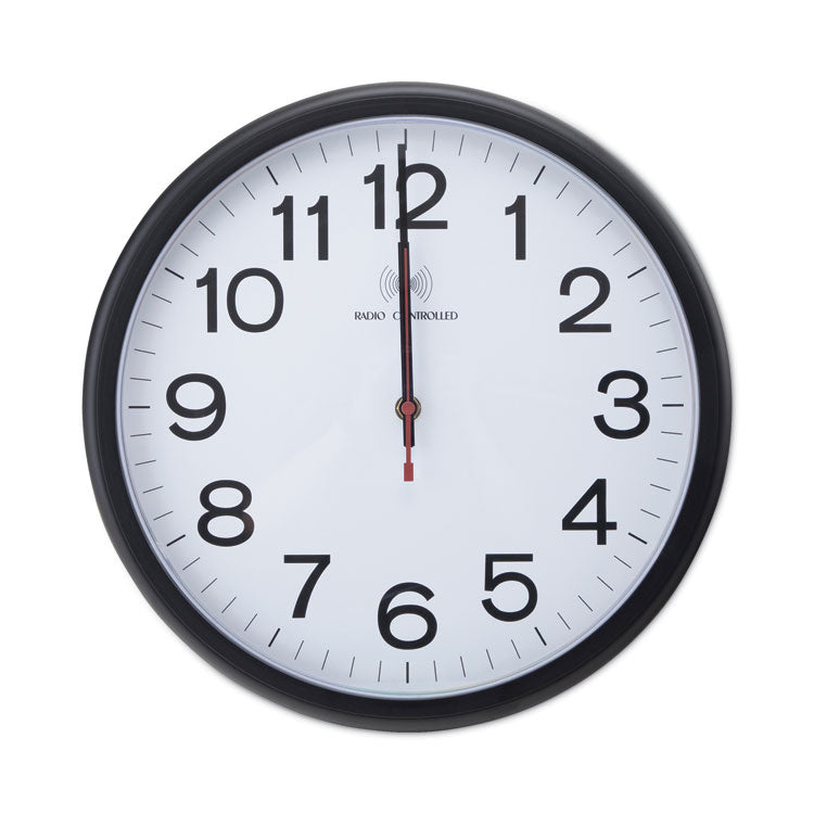 Universal® Deluxe 13 1/2" Indoor/Outdoor Atomic Clock, 13.5" Overall Diameter, Black Case, 1 AA (sold separately) (UNV10417) Each