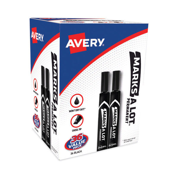 Avery® MARKS A LOT Large Desk-Style Permanent Marker Value Pack, Broad Chisel Tip, Black, 36/Pack (98206) (AVE98206)