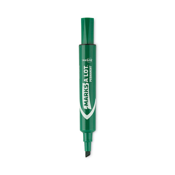 Avery® MARKS A LOT Regular Desk-Style Permanent Marker, Broad Chisel Tip, Green, Dozen (7885) (AVE07885)