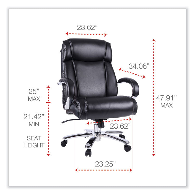 Alera® Alera Maxxis Series Big/Tall Bonded Leather Chair, Supports 500 lb, 21.42" to 25" Seat Height, Black Seat/Back, Chrome Base (ALEMS4419)