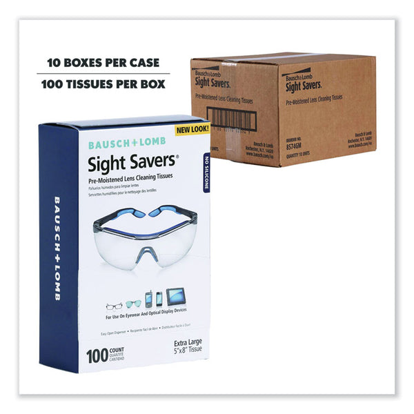 Bausch & Lomb Sight Savers Premoistened Lens Cleaning Tissues, 8 x 5, 100/Box, 10 Box/Carton (BAL8574GMCT) Case of 10 Boxes