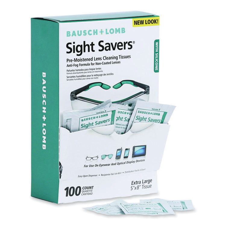 Bausch & Lomb Sight Savers Pre-Moistened Anti-Fog Tissues with Silicone, 8 x 5, 100/Box (BAL8576)