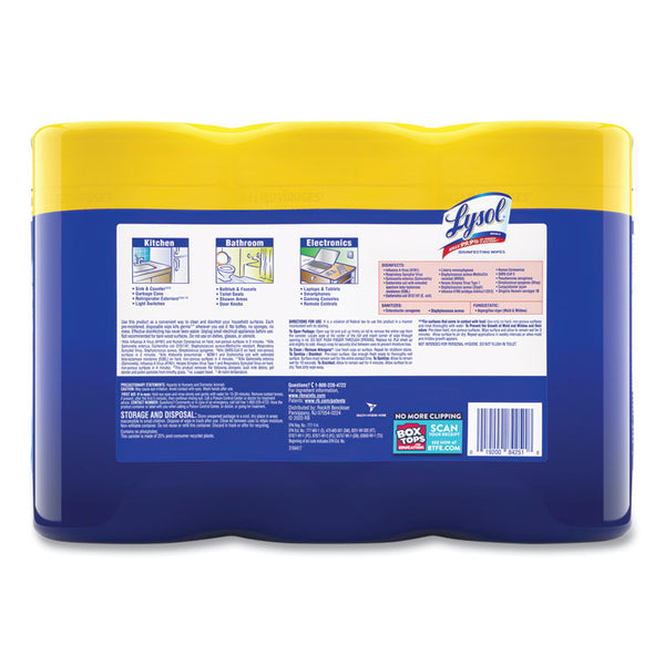 LYSOL® Brand Disinfecting Wipes, 1-Ply, 7 x 7.25, Lemon and Lime Blossom, White, 80 Wipes/Canister, 3 Canisters/Pack (RAC84251PK)