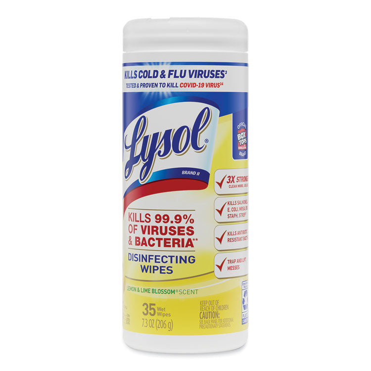 LYSOL® Brand Disinfecting Wipes, 1-Ply, 7 x 7.25, Lemon and Lime Blossom, White, 35 Wipes/Canister, 12 Canisters/Carton (RAC81145CT)