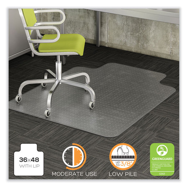 deflecto® DuraMat Moderate Use Chair Mat, Low Pile Carpet, Roll, 36 x 48, Lipped, Clear (DEFCM13113COM)