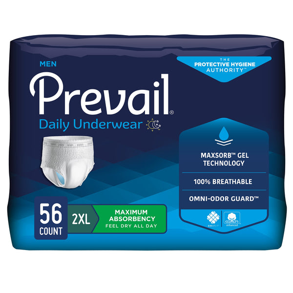 Prevail® Daily Underwear Male Adult Absorbent Underwear Pull On with Tear Away Seams 2X-Large Disposable Heavy Absorbency (1131098_CS) 56/CS