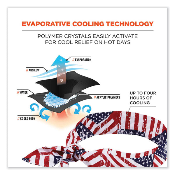 ergodyne® Chill-Its 6700 Cooling Bandana Polymer Tie Headband, One Size Fits Most, Stars and Stripes, Ships in 1-3 Business Days (EGO12303) Each