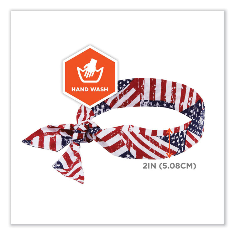 ergodyne® Chill-Its 6700 Cooling Bandana Polymer Tie Headband, One Size Fits Most, Stars and Stripes, Ships in 1-3 Business Days (EGO12303) Each