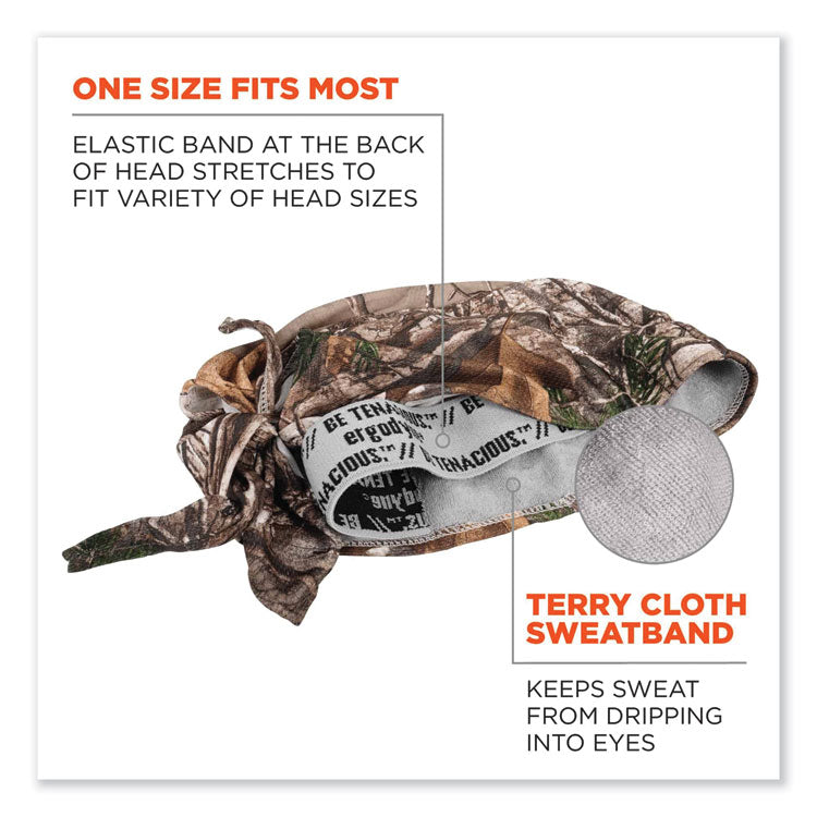 ergodyne® Chill-Its 6615 High-Performance Bandana Doo Rag w/Terry Cloth Sweatband, One Size, RealTree Xtra, Ships in 1-3 Business Days (EGO12475) Each