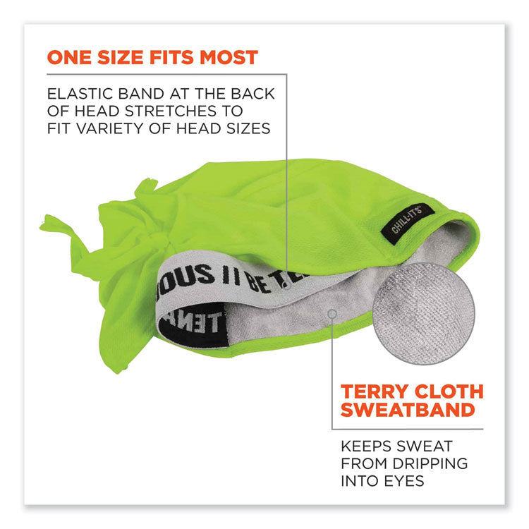 ergodyne® Chill-Its 6615 High-Perform Bandana Doo Rag with Terry Cloth Sweatband, One Size Fits Most, Lime, Ships in 1-3 Business Days (EGO12476) Each