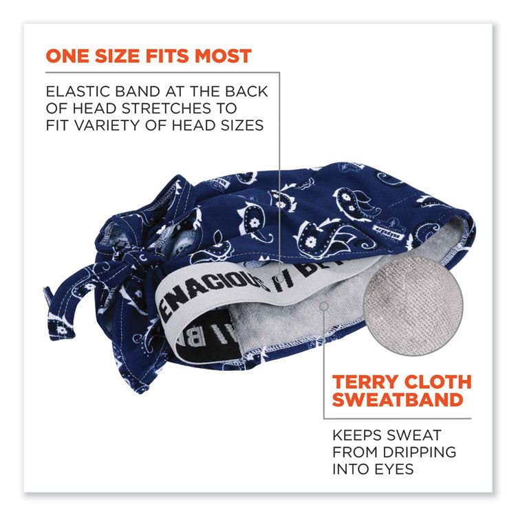 ergodyne® Chill-Its 6615 High-Performance Bandana Doo Rag w/Terry Cloth Sweatband, One Size, Navy Western (EGO12480) Each