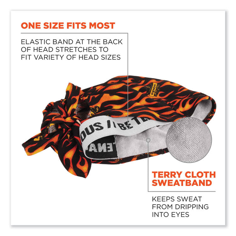 ergodyne® Chill-Its 6615 High-Performance Bandana Doo Rag with Terry Cloth Sweatband, One Size, Flames, Ships in 1-3 Business Days (EGO12485) Each