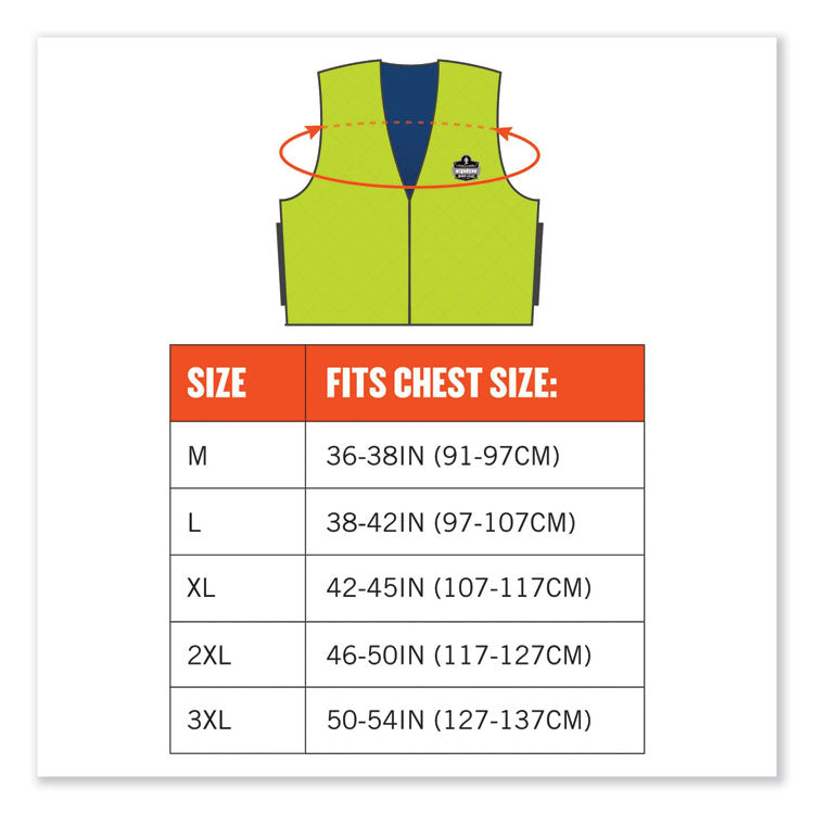 ergodyne® Chill-Its 6665 Embedded Polymer Cooling Vest with Zipper, Nylon/Polymer, X-Large, Lime, Ships in 1-3 Business Days (EGO12535) Each