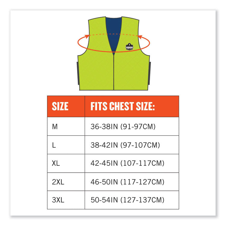 ergodyne® Chill-Its 6665 Embedded Polymer Cooling Vest with Zipper, Nylon/Polymer, 2X-Large, Lime, Ships in 1-3 Business Days (EGO12536) Each